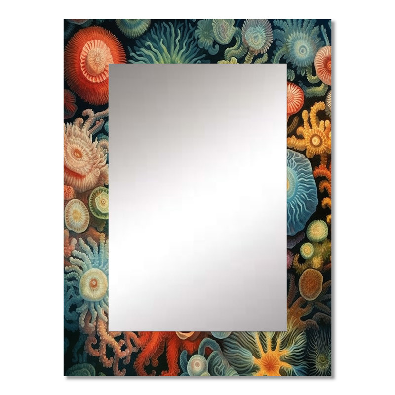 Beautiful Deep Sea Anemones Retro Harmony VI - Marine Animals Decorative Mirror, Blue Wall Mirror, Printed Metal Art
