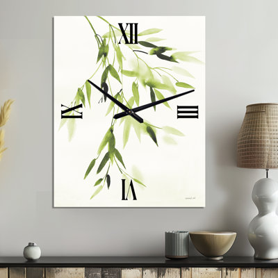 Simplist Bamboo Leaves I - Horloge murale florale en métal