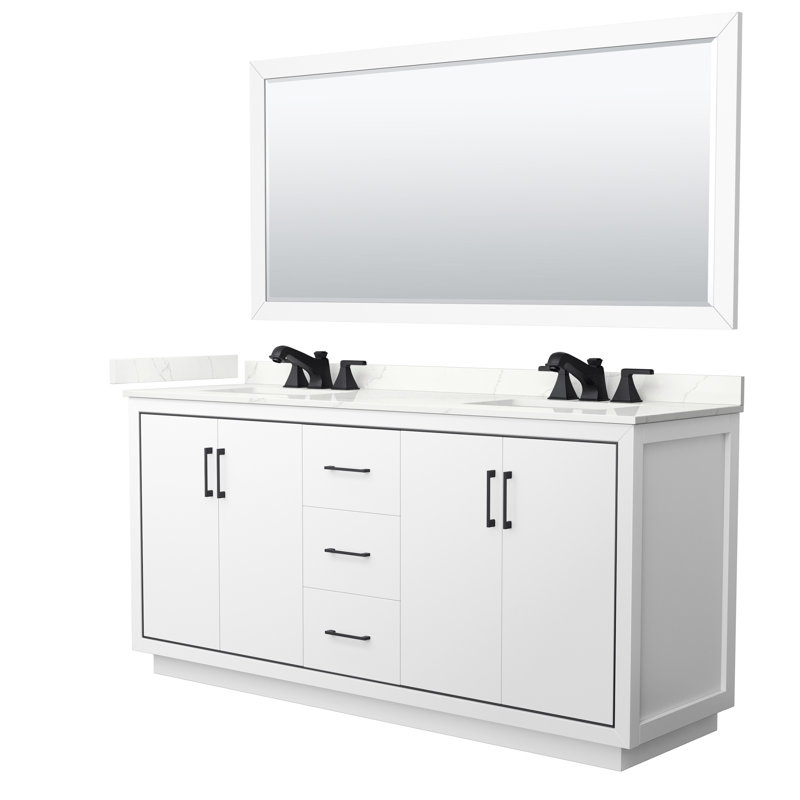 72'' W Double Vanity, Giotto Quartz, White, Brushed Nickel