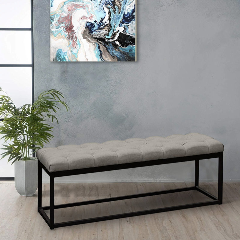 Ileen Linen Blend Upholstered Bench, 19" H x 48" W x 16" D, Gray
