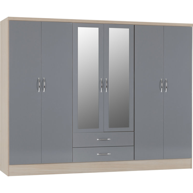 Cascio 6 Door Wardrobe, Grey Gloss