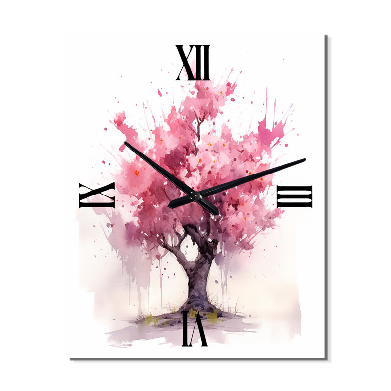 Rose, arbre en fleurs, aquarelle Bliss I - paysage d'arbres très horloges murales, Très grand