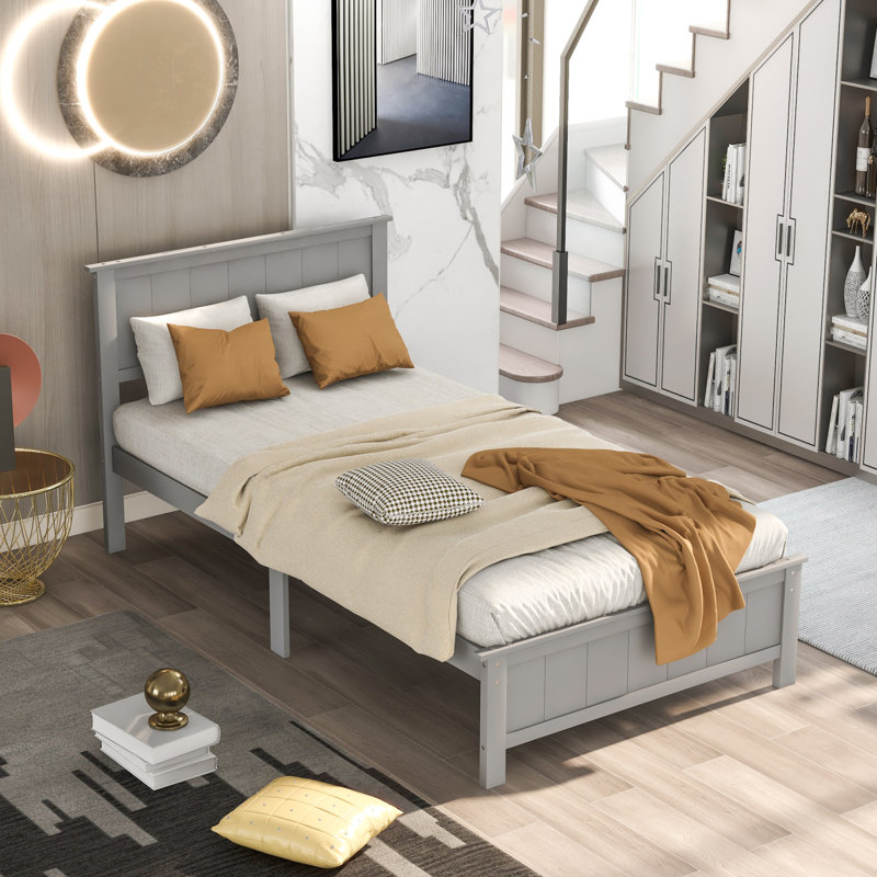Platform Bed, Gray, Twin