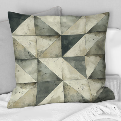 Beige Grey Geometric Print I - Midcentury Throw Pillow