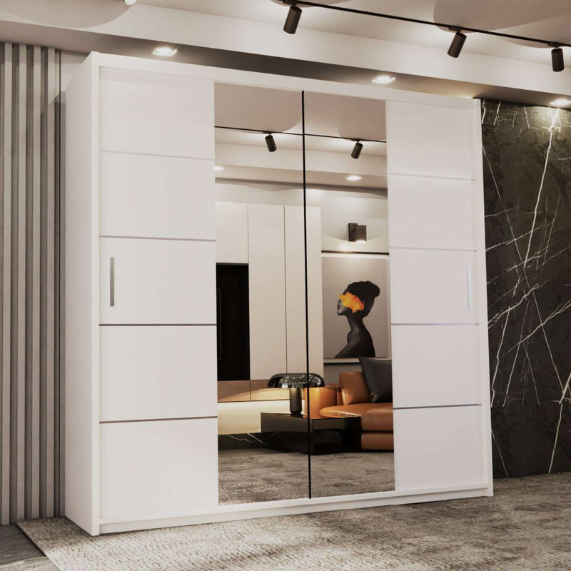 Burgues 2 Door Laminate Wardrobe, 217cm H x 203cm W x 62cm D, White