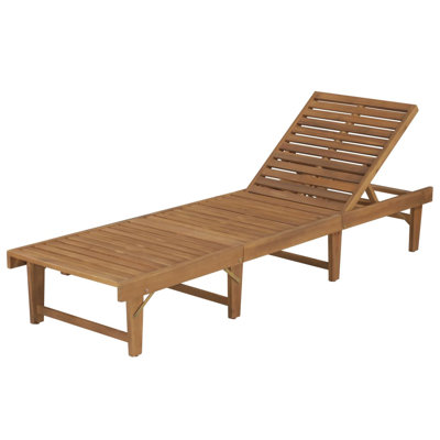 Sunbed Natural Wood Solid Acacia Wood with Oil Finish Standard Outdoor Patio Lounger