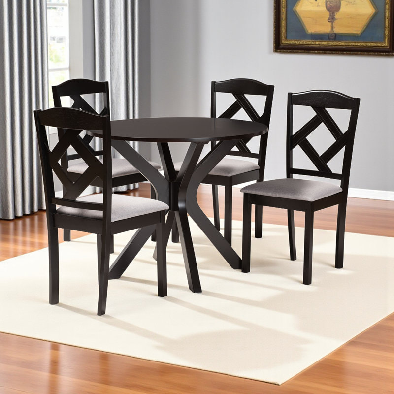 Erwin 5-Pc Dining Set in Grey Fabric and Dark Brown Finished Wood, 36.42'' H X 17.01'' W X 17.5'' D, 5