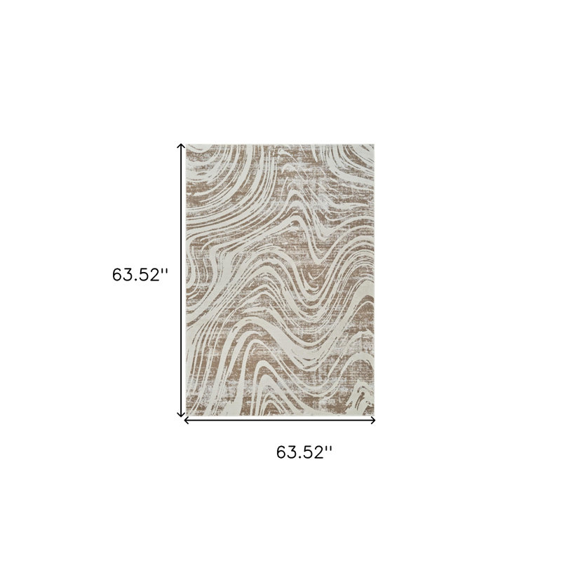 Beige and Brown Abstract Distressed Area Rug