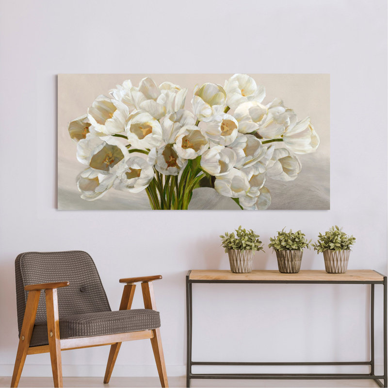 White Tulips by Leonardo Sanna - Wrapped Canvas Painting, 35cm H x 70cm W x 4cm D