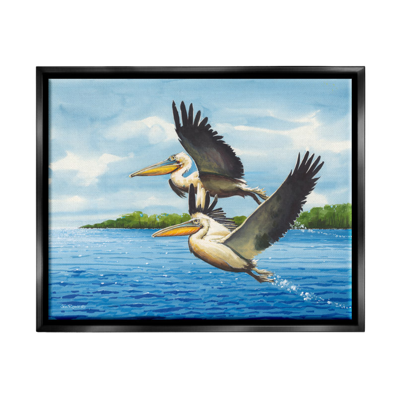 «Dovecove Splashing Pelicans Flying», art mural encadré par John Rossini, H 17 po x l 21 po x P 1,7 po