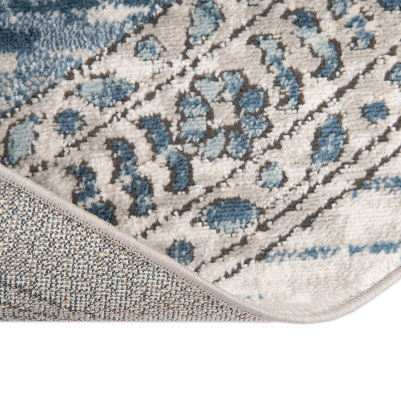 Weingartner Abstract Blue/White/Orange Area Rug, Oval 6'1" x 9'