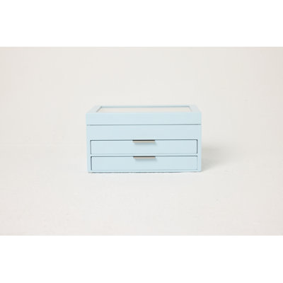  Wooden Jewelry Box With Glass Lid, 2 Drawers, Ring Slots & Multi-compartment Organizer For Jewelry, Watches And Accessories