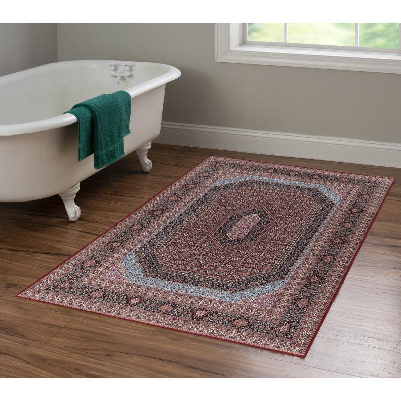 Emanuel Traditional Machine Woven Flatweave Red and Navy Area Rug with Non Skid Backing , Rectangle 3'3" x 5'