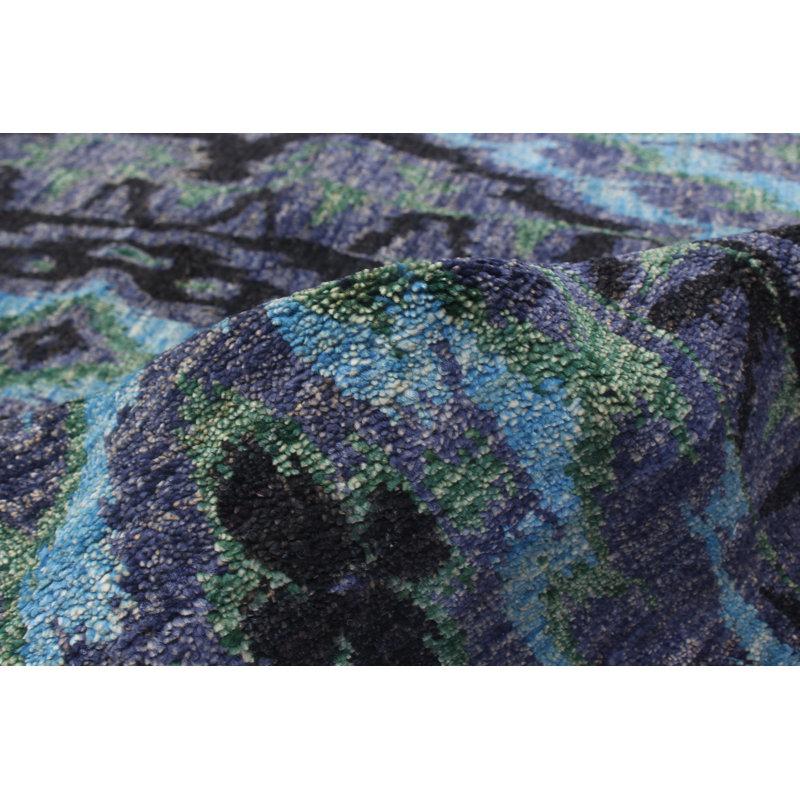 Tapis de bois one-of-kind-noué la 2010 shalimar blue 6 pi x 8 pi laine Céline