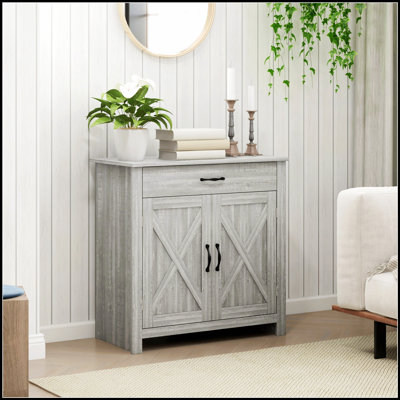 Farmhouse Sideboard Buffet Cabinet With Barn Doors, Adjustable Shelf, And Drawer For Versatile Storage And Rustic Charm