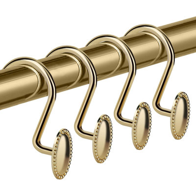 Gold Shower Curtain Hooks, Set Of 12, Rust Resistant, Heavy Duty, Decorative Acrylic Shower Curtain Rings