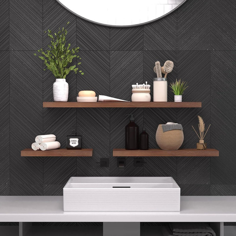 Ensemble de 2 tablettes murales en noyer pour chambre à coucher et salle de bain