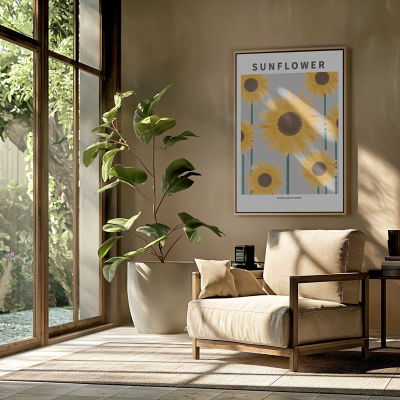 "Sunflower", art mural texturé encadré, Blanc, H 14 po x l 10 po