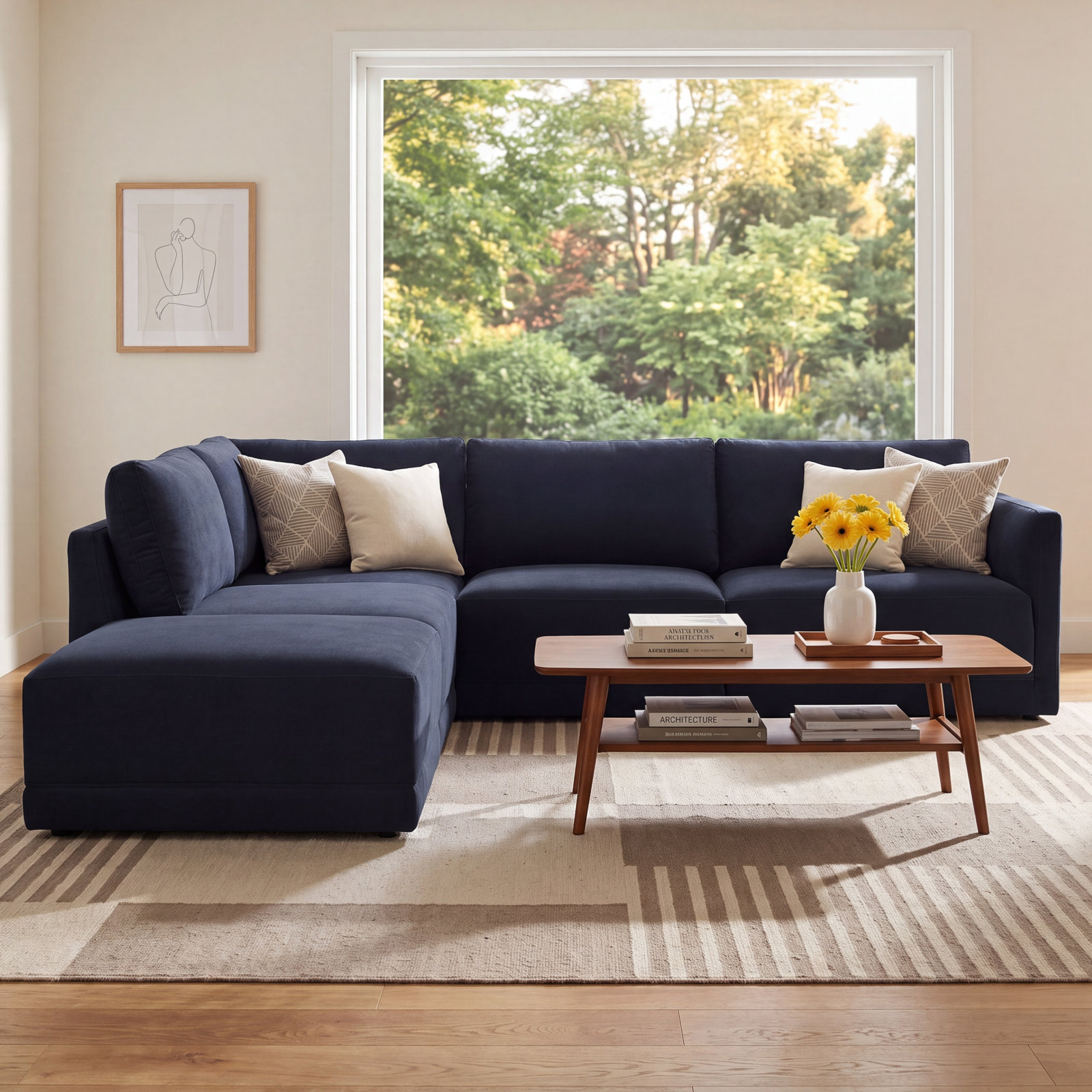 Deirdre Modular Upholstered Chaise L-Sectional, Navy