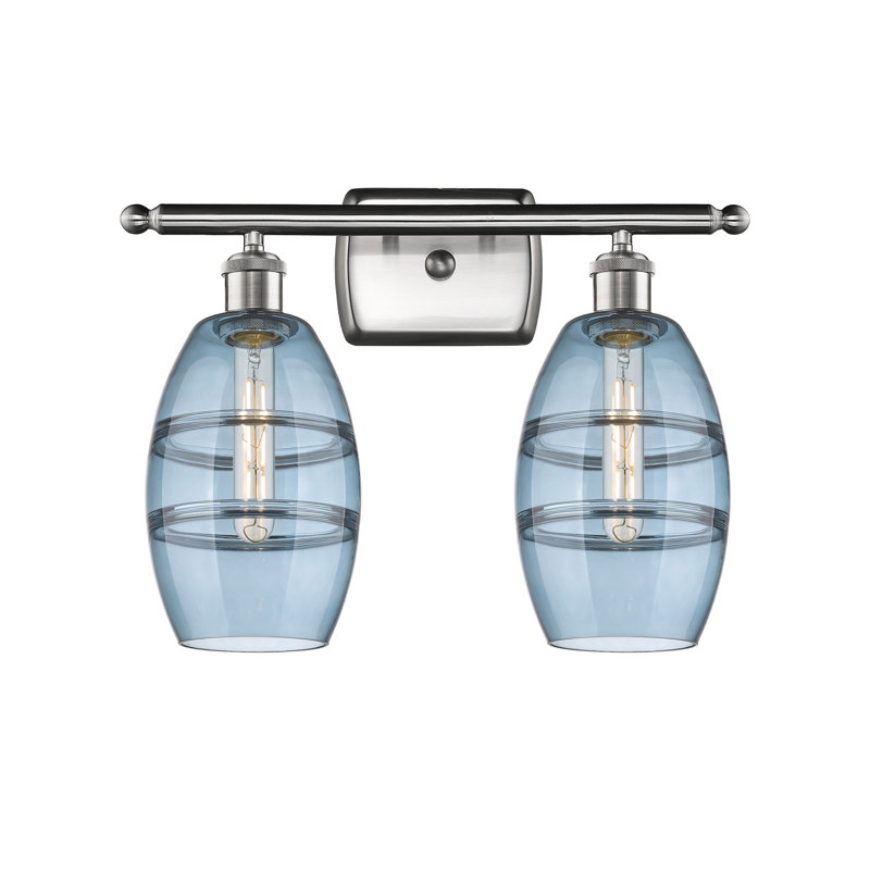 Éclairage pour meuble-lavabo à 2 lumières 16 po Ballston Bettylou, Bleu princesse, Nickel satiné brossé