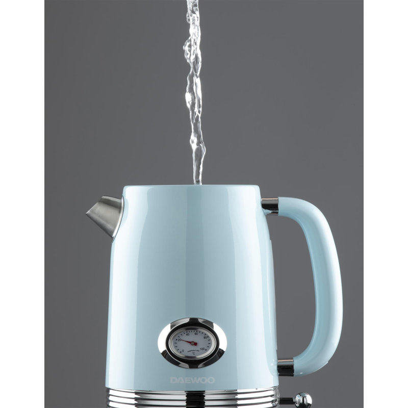 Daewoo Denver Collection 1.5L Retro Kettle 6-Cups-in-1-Boil Jug Temperature Gauge, Sky Blue