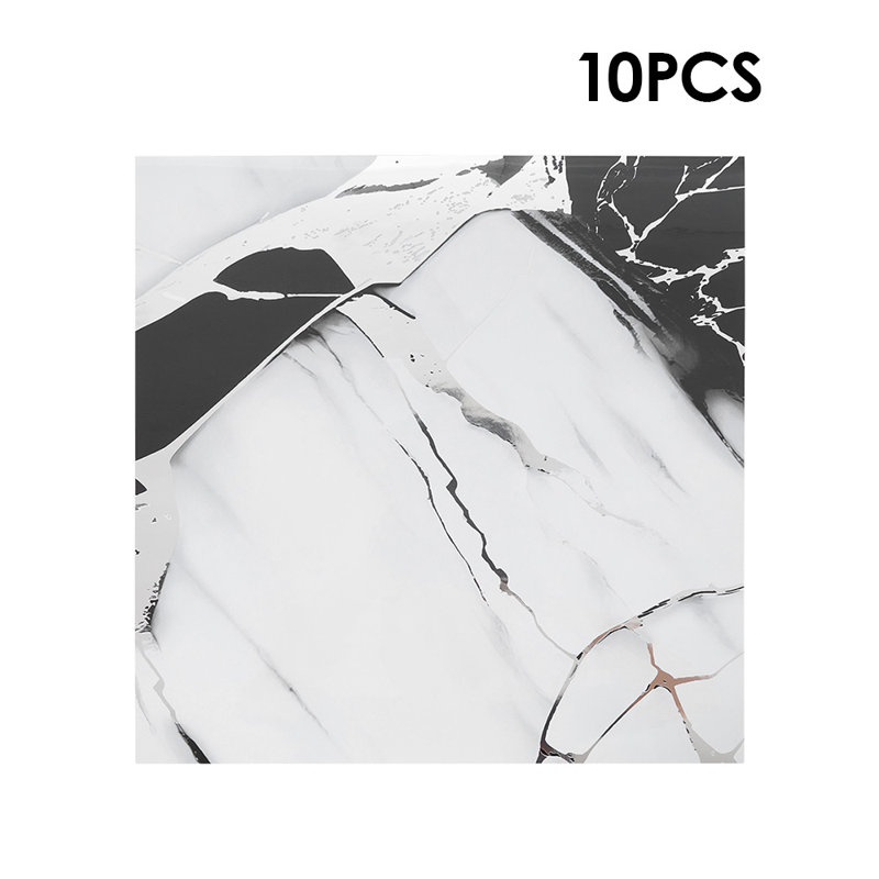 10Pcs Self-Adhesive Marble Pattern Wall Tile Stickers, Black/White