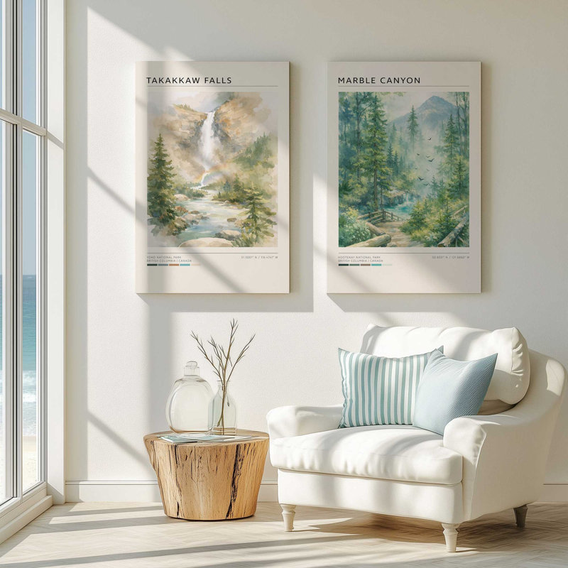 Ensemble de 2 impressions sur toile Takakkaw Falls & Marble Canyon, 12 po x 8 po, Toile tendue