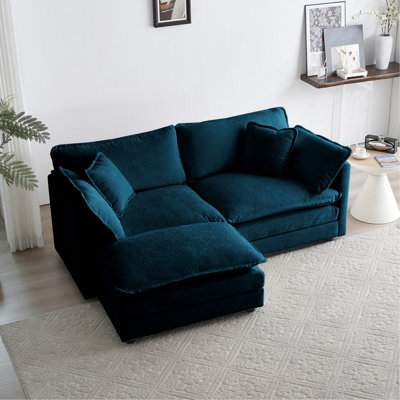 Blue Chenille - Sectional With , Breathable Fabric, Solid Wood Frame For A Small Living Area