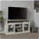 Meuble télé contemporain pour téléviseur de 65 po ou moins avec espace de rangement ouvert et fermé, gris pierre, l 60 po x P 15,75 po x H 29 po