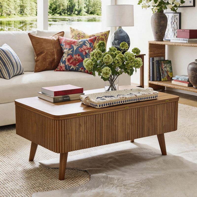 3 In 1 Lift Top Coffee Table, Modern Fluted Convertible Coffee Tables Converts To Dining Tables