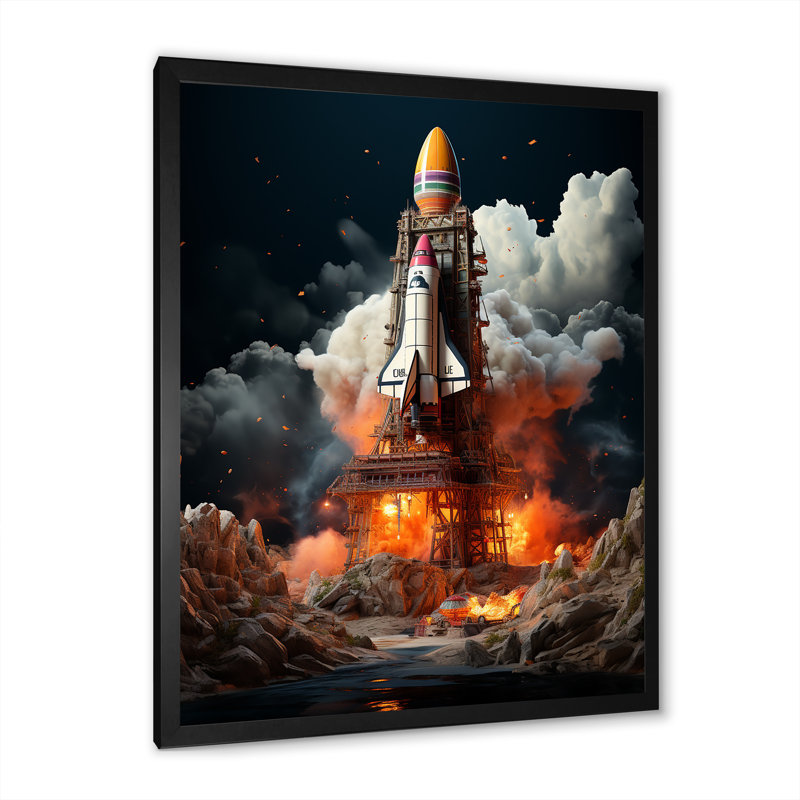 " Blastoff Space Shuttle Launch ", Black Single Picture Framed, 32"H x 16"W x 1"D