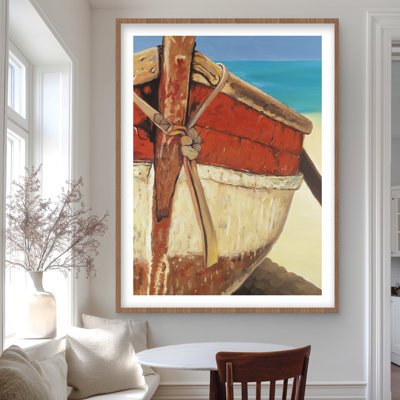 «Tied Up Rowing Boat - Coastal Brown», reproduction matte encadrée