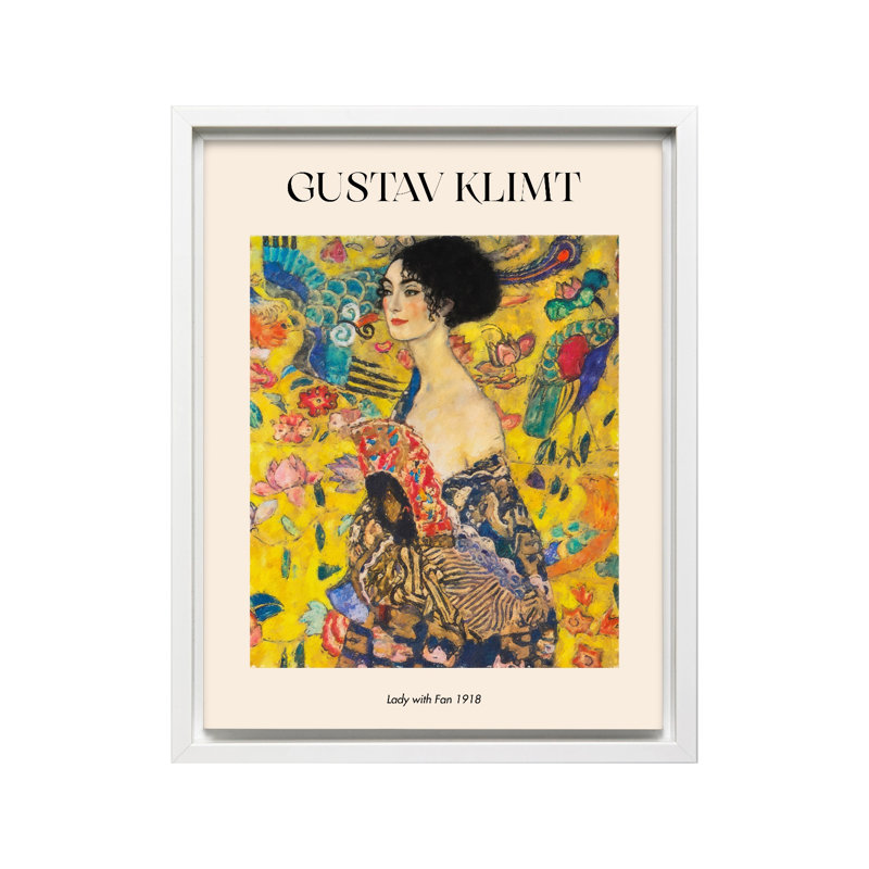 Gustav Klimt - Dame avec ventilateur n ° 2, Canevas, H 24 po x l 32 po, Encadrement blanc