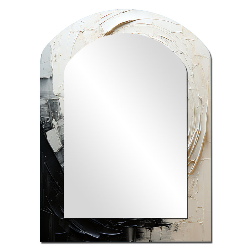Minimalist Spiral - Abstract Spirals Arch Mirror, Black Asymmetrical Decorative Wall Mirror, Printed Metal Art, 34" x 25"