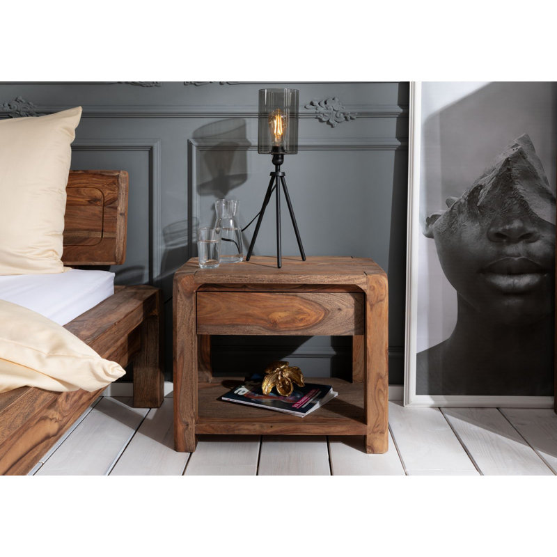 Bueno 40cm W Solid Wood Bedside Table, Grey
