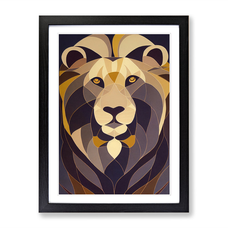 Contemporary Lion Vol.1 - Single Picture Frame Print, 46cm H x 34cm W, Walnut Framed