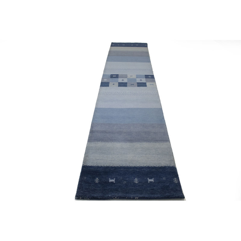 Tapis de couloir oriental bleu 3 x 13 Indo Gabbeh