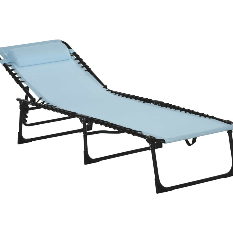 Lit de bronzage extérieur - pliable avec 4 coussins, siège en filet et élastiqué, chaise longue polyvalente à 4 positions pliantes, filet respirant, bleu,