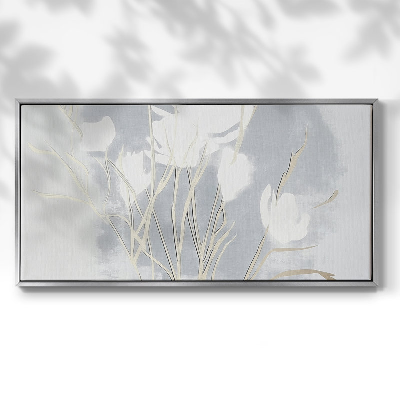 Botanical Series-CCCCIX- Toile tendue avec châssis tendue, prête à être accrochée, H 25 po x l 49 po, Argent argent