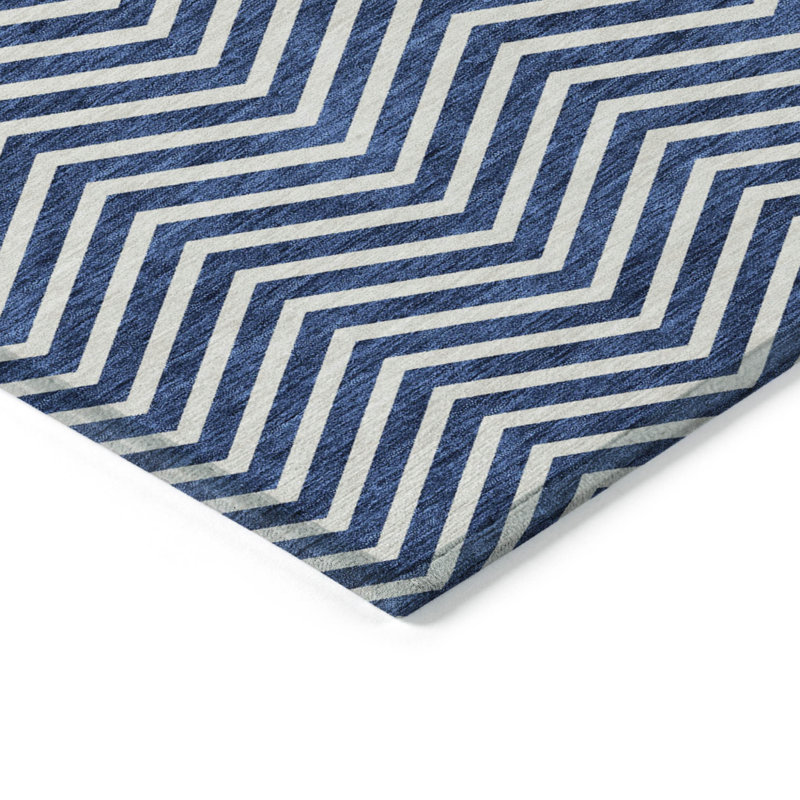 Tapis intérieur lavable à chevron bleu 10 pi x 14 pi