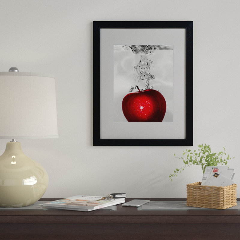 Framed Wall Art - Roderick Stevens ‘Red Apple Splash’ Wall Decor with Matted Frame - Living Room, Kitchen, and Bathroom Art - 11x14