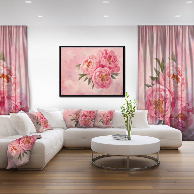 «Peony Flowers in Vase on Pink», reproduction d'impression sur toile tendue, H 16 po x l 32 po x P 1 po