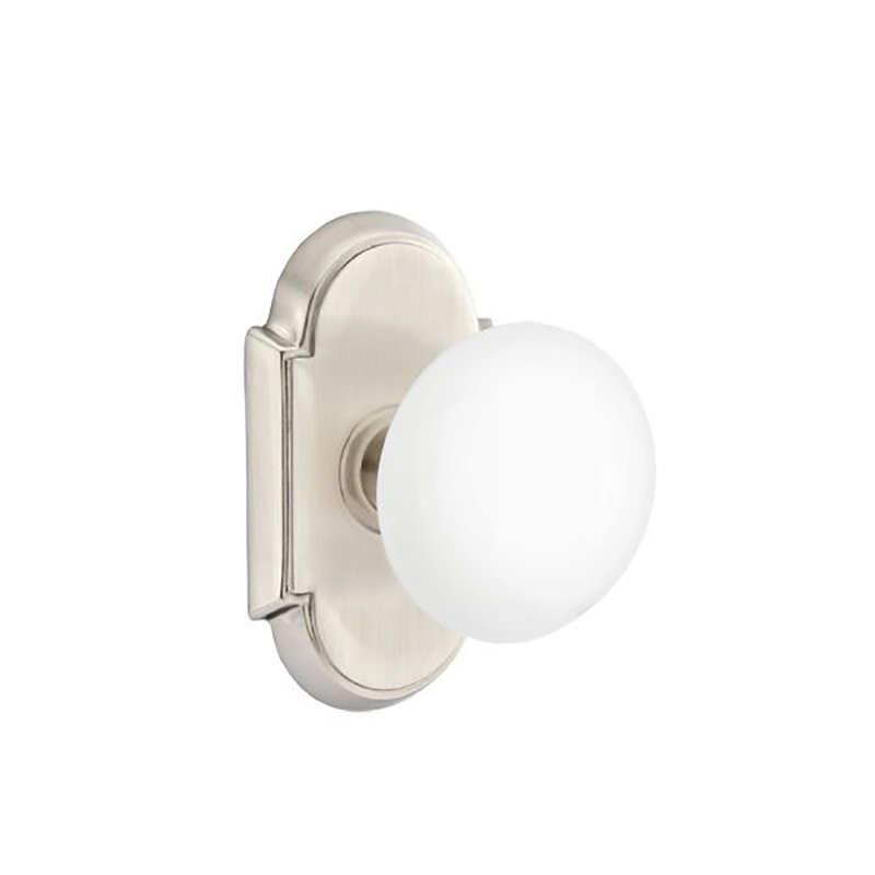 Privacy Door Knob with Arch Rosette, Satin Nickel