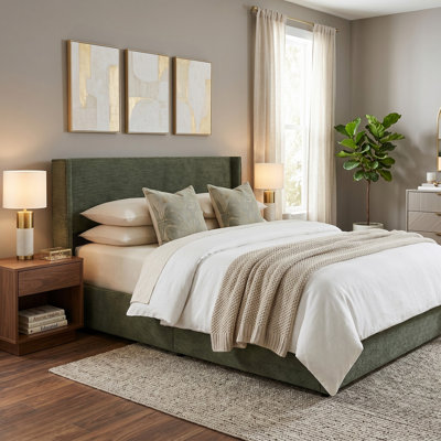 King Corduroy Upholstered Platform Bed Frame with Wingback Headboard  & 4 Storage Drawers, No Box Spring Needed, Turtle