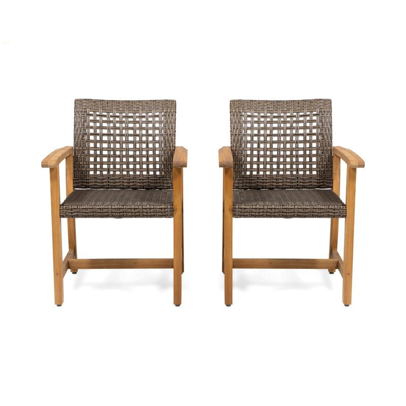 HAMPTON WOOD AND WICKER DINING CHAIR( SET OF 2 ), Dark Brown/Natural