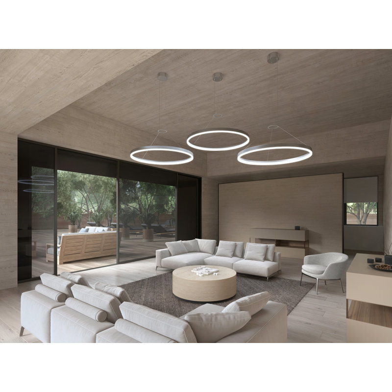 Grietje Corona - Luminaire suspendu anneau DEL, Aluminium satiné brillant, H 2 po x l 32 po x P 32 po, 3500K
