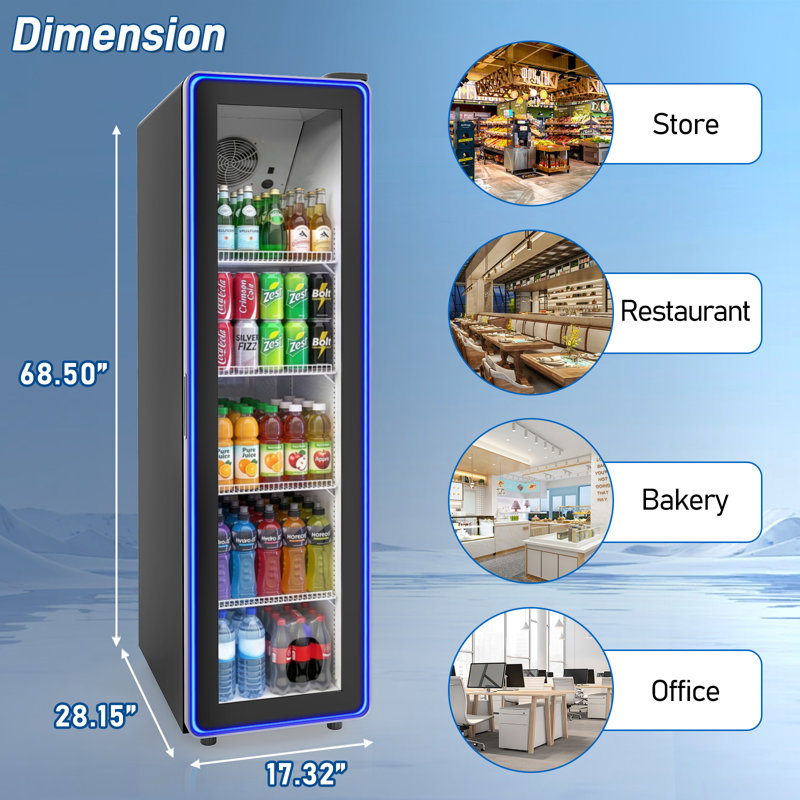 10 pieds cubes Vitrine réfrigérée commerciale pour réfrigérateur de boissons en noir avec lumière bleue extérieure