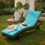 Adjustable Folding Rattan Chaise Lounge Chair with Removable Turquoise Cushion – Outdoor Patio, Poolside & Deck Lounger – 400 lb Capacity