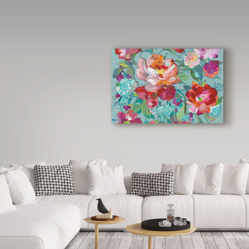 « brillante floral medley », reproduction de peinture à l’acrylique sur toile tendue, H 12 po x l 19 po