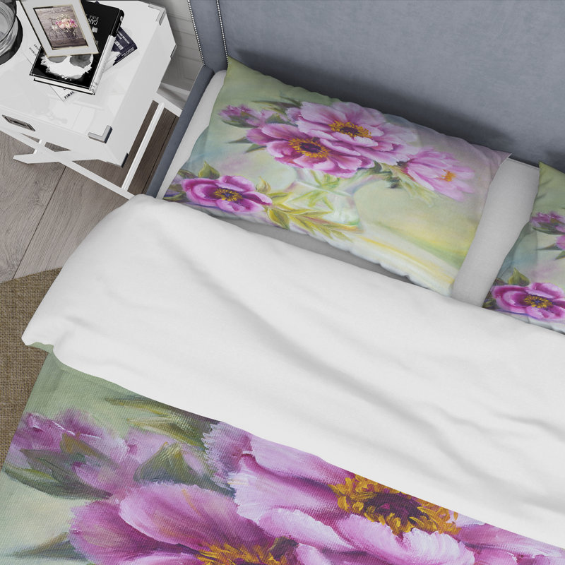 Peonie In Vase Still Life - Ensemble de housse de couette traditionnel - Microfibre de polyester